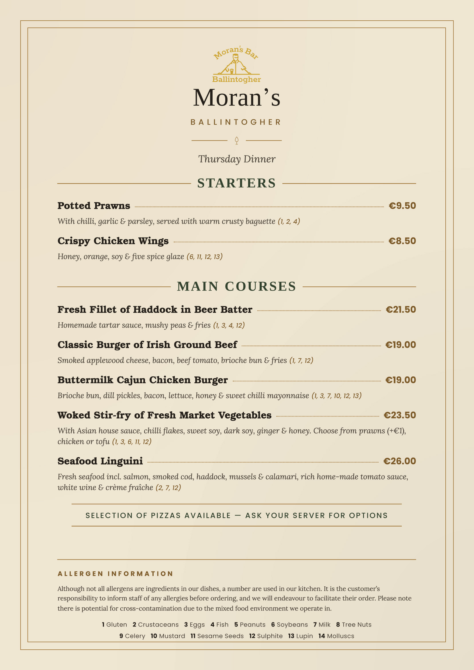Thursday menu